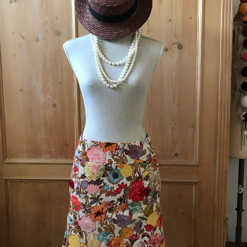 Anthropologie Floral Corduroy Mini Skirt Size 0